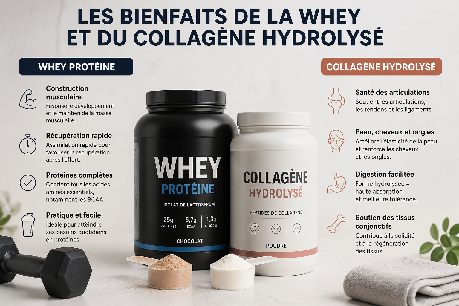Bienfaits de la whey et du collagène hydrolisé